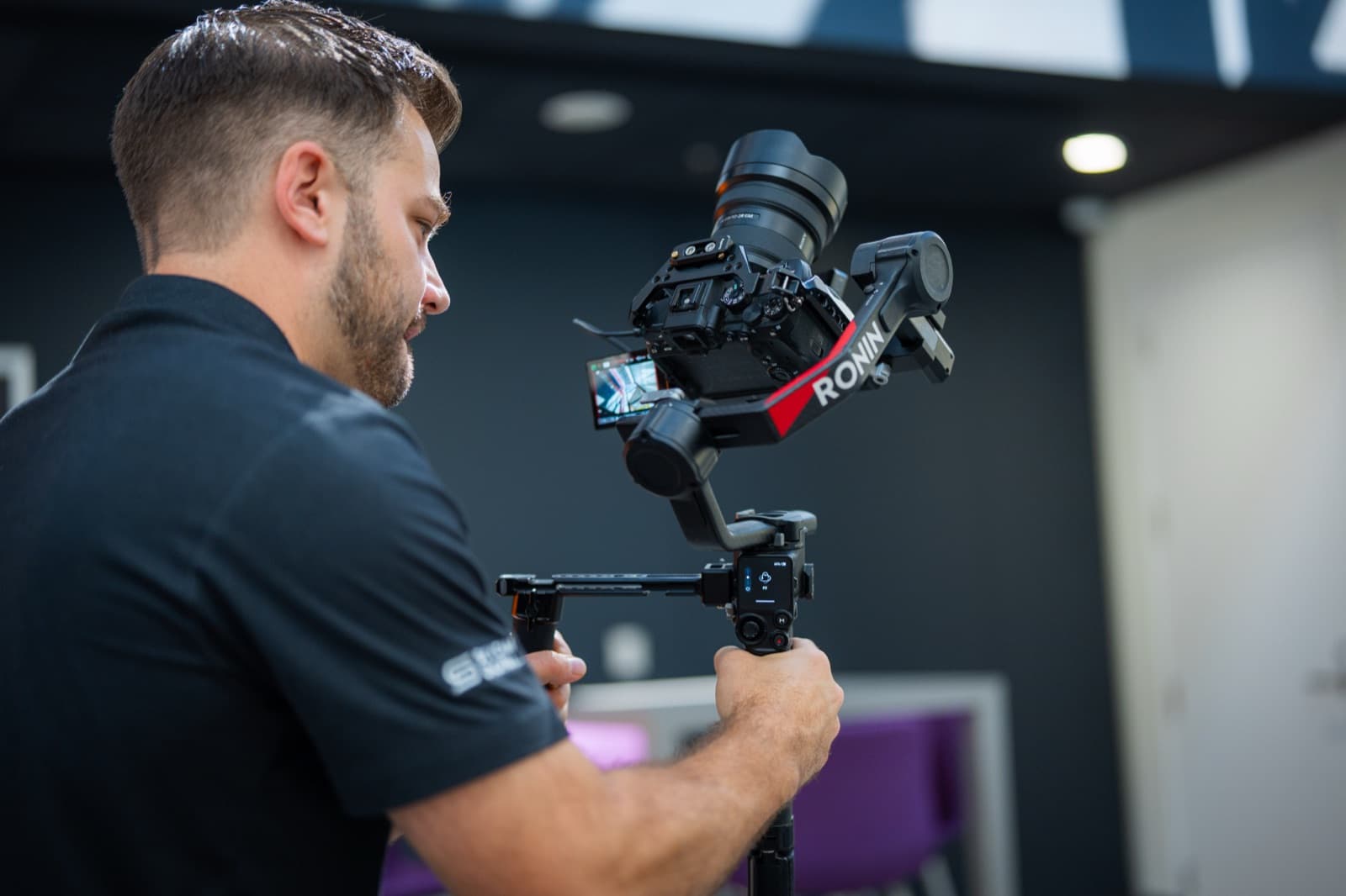 Camera operator on a Ronin gimbal during a commercial shoot