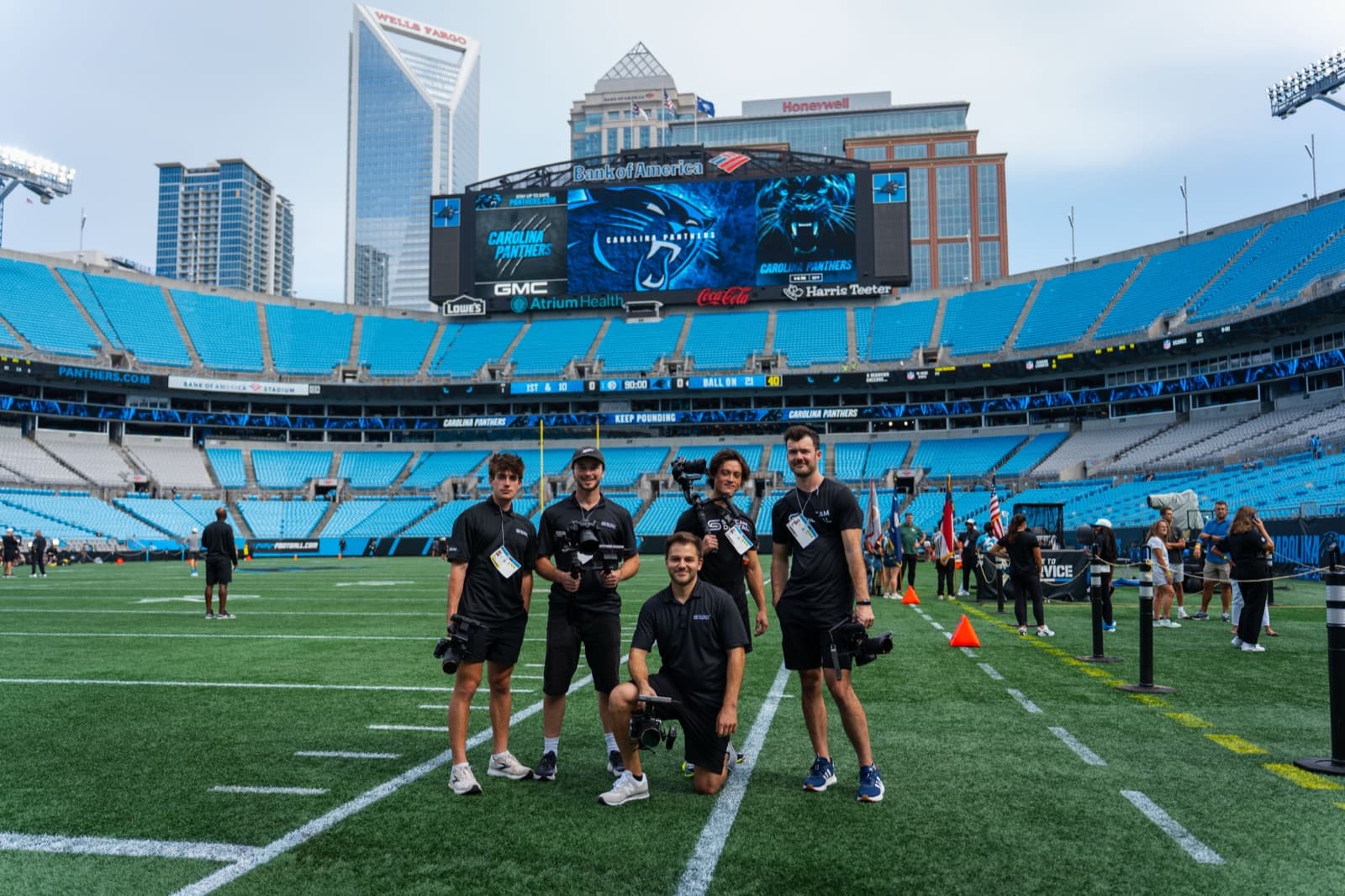 The Skycam Digital team on the field at Bank of America Stadium