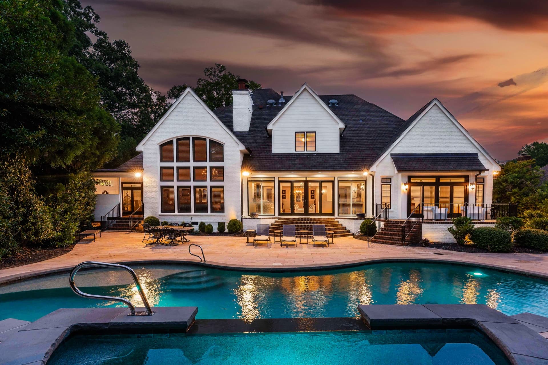 Evening pool and architecture at Morrocroft
